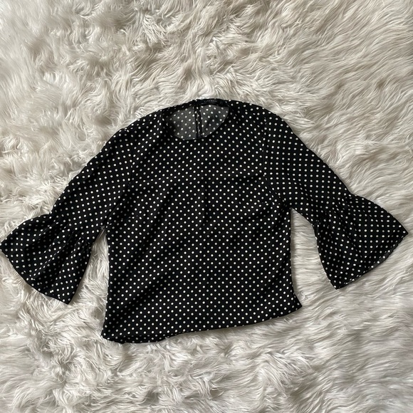 Zara polka dot blouse women’s medium black white bell sleeves business casual - Picture 3 of 10
